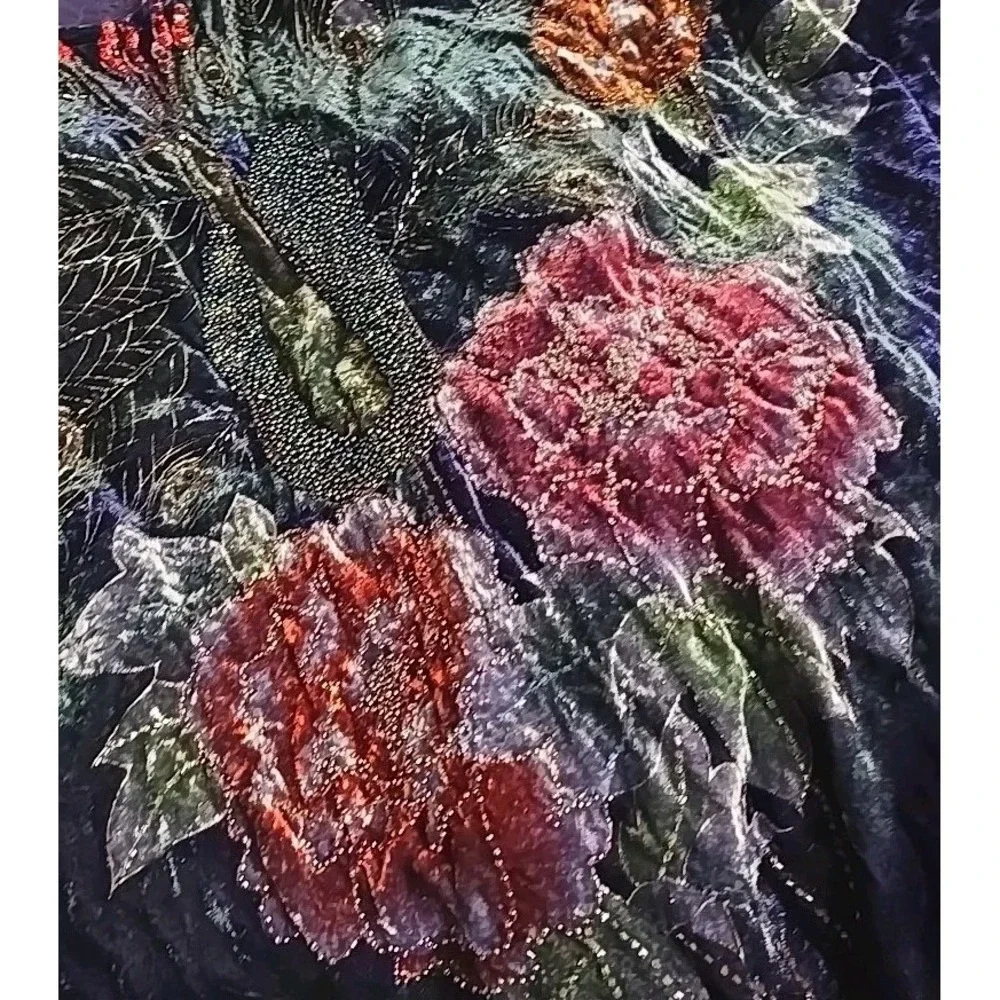 Vtg Ania A Peacock Velvet Beaded Boho Top‎ OS Festival Artwear Handkerchief Hem
